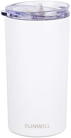 SUNWILL Double Wall Coffee Cup, Insulated Coffee Mug Stainless Steel Slim Travel Tumbler Mini 12oz, White