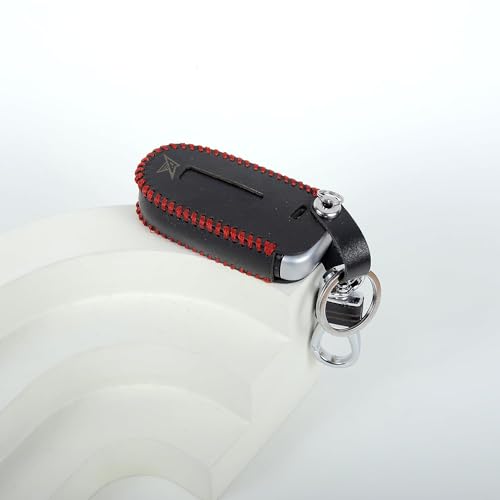 Image of Leather Smart Car Key Cover Case with Metal Hook Keychain for Jeep Compass (Black)