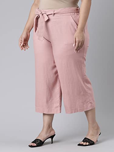 Image of GO COLORS Solid Linen Culottes for Women | High Rise, Side Pockets, Front tie-up