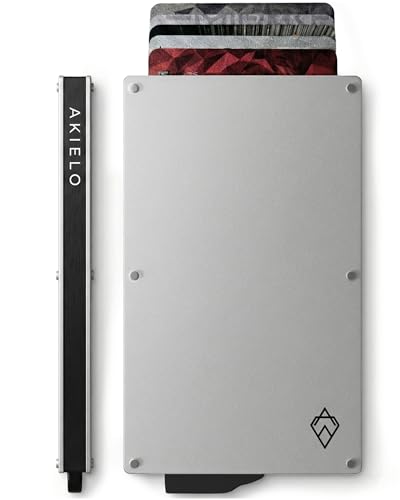 AKIELO Tarjetero con Bloqueo RFID y Caja Regalo – Cartera Tarjetero Hombre y Porta Tarjetas – Cartera Antirrobo Metálica de Viaje y Protector de Tarjetas (Alpha - Edición Plata)