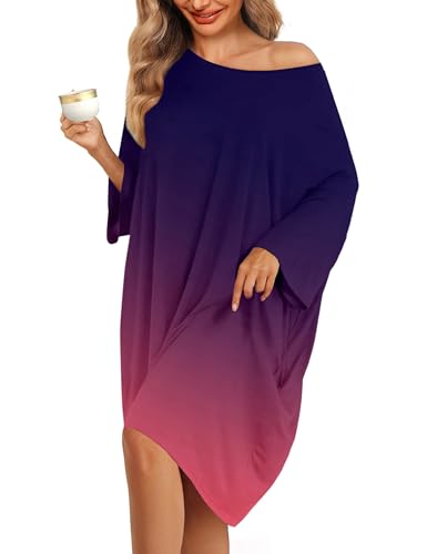 Image of KFUBUO Plus Size Nightgowns for Women Oversized Sleep Tshirts Dress Short Sleeves Sleepwear With Pocket Fit S-5XL