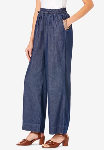 Roaman's Women's Plus Size Plus Size Pull On Wide Leg Chambray Pant3
