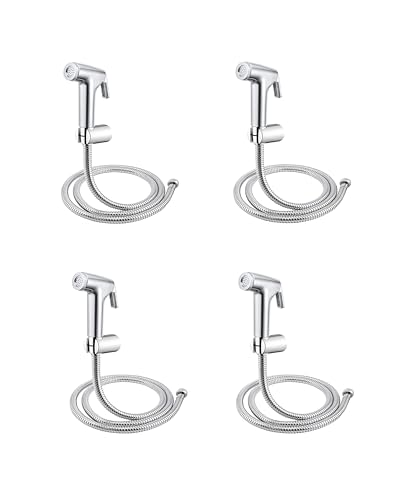Image of Bathroom Jet Spray for Toilet with ABS Health Faucet Gun, 1 Meter Flexible Stainless Steel Hose Pipe, Wall Hook Holder, High Pressure Leak Proof | Hygiene and Cleaning | Set of 4