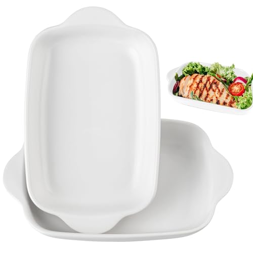 Pirofila in Ceramica, Set di 2 Pirottini da Forno in ceramica, Teglia Rettangolo, Pirofila Quadrata con Manici, per Tiramisù e Sformati