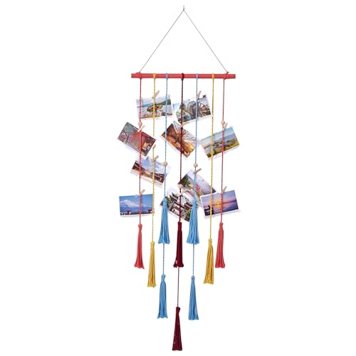Pinzas de fotos y tablero de fotos para colgar con 30 clips de madera, soporte de fotos para decoración del hogar, sala de estar, dormitorio, cumpleaños, aniversario y regalos de vacaciones (colorido)