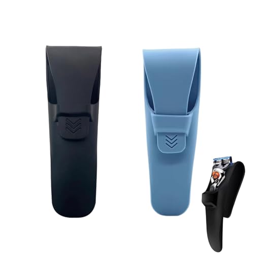 GUTERTOP 2 fundas para maquinilla de afeitar, estuche de viaje para maquinilla de afeitar, funda portátil de silicona para guardar y transportar tu maquinilla de afeitar (negro y azul)