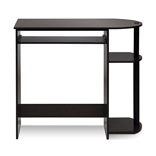 Furinno Simplistic Easy Assembly Computer Desk, With Keyboard Tray, Dark Brown/Black