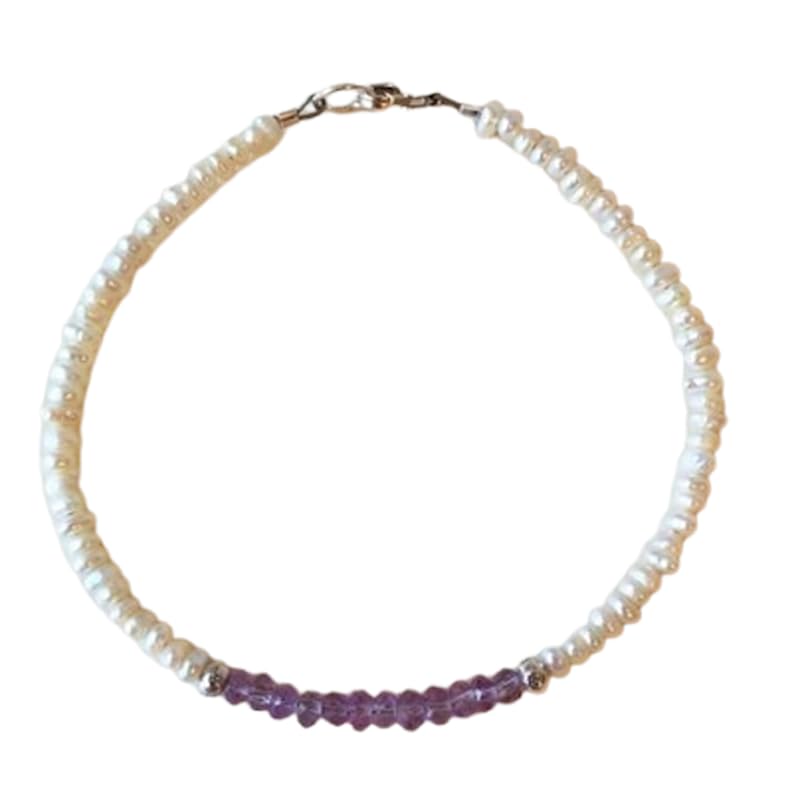 Bracelet améthyste rose et perle d'eau douce ajusté et anti-gêne