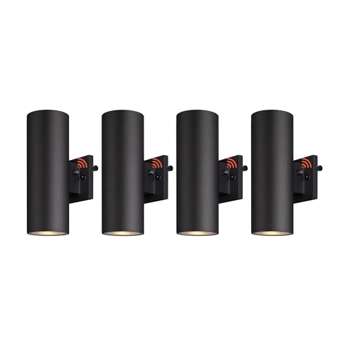 mirrea 12" Dusk to Dawn Outdoor Porch Light, Matte Black, Pack of 4