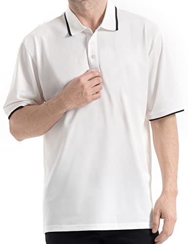 Tskckna Polo Shirt For Men, Short Sleeve Polo Casual Golf Shirt, Quick-Dry Athletic Mens Polo Shirts White #TOP1