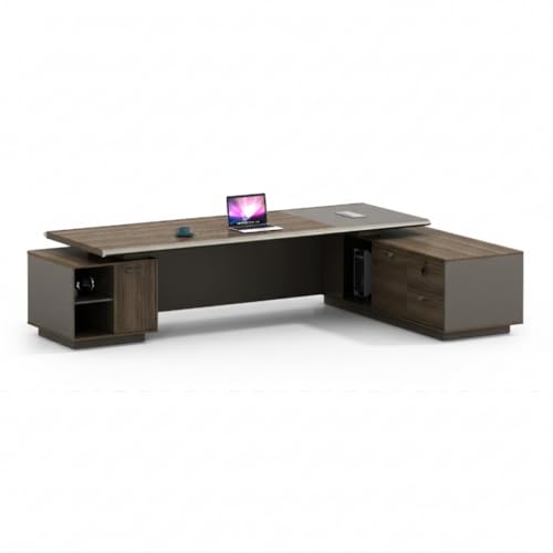 Image of Luxury Executive Director Table with Integrated Side Storage, Wide Worktop & Premium Wood Finish for Modern Corporate Offices (LDL-761 MDFL L6W3)