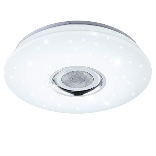 GLOBO Deckenleuchte Lautsprecher Bluetooth Wohnzimmerlampe Sterneneffekt Deckenlampe dimmbar, weiß, RGB LED 24 Watt 1120Lm warm-kaltweiß, DxH 40x7 cm