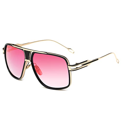 Image of Aviator Sunglasses for Men Retro Fashion Gold Oversized 70s shades | Disco Party Casual Lentes De Sol Hombre Large Big Designer 70s Outfits Sun Glasses Cool Metal Vintage Stylish Tinted Eyewear