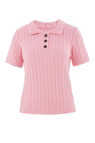 Image of Imily Bela Womens Polo V Neck Pullovers Lightweight Short Sleeve Cable Knit Sweater Business Casual Summer Tops 2025