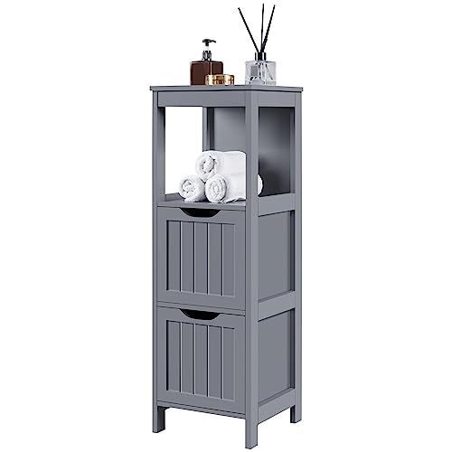 Yaheetech Petit Meuble Salle de Bain Colonne Rangement Table d'Appoint d'Angle Toilette avec 2 Tiroirs et 1 Etage 30 x 30 x 89 cm Gris Foncé
