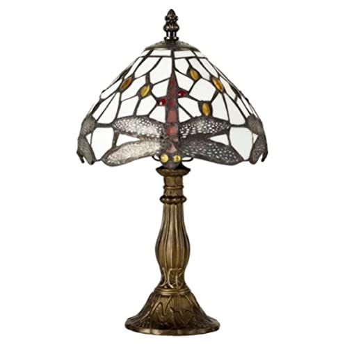 MiniSun - Antique Brass Base Design Table Lamp - Tiffany Style Dragonfly Design with Stained Glass Shade