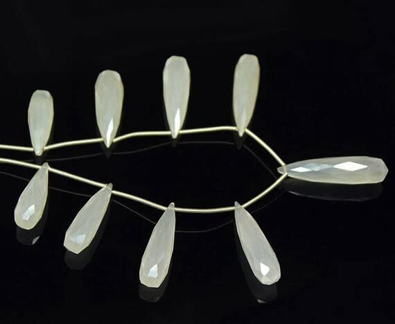 Perles briolette calcédoine blanche 19mm pour fabriquer vos bijoux de mariée bohème chic