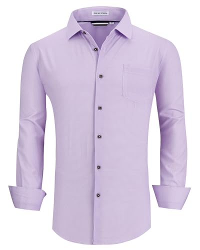 Alex Vando Mens Button Down Shirts Wrinkle Free 4-Way Stretch Print Business Casual Shirt