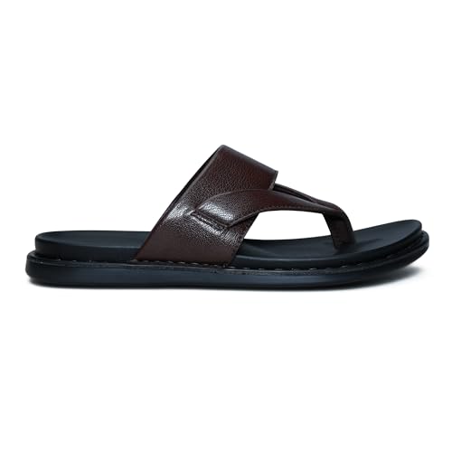 Image of Men's Solid Casual Flat Slipper, Faux Leather Slip-on V-Strap Fashion Slipper For Men
