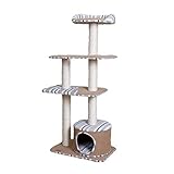 TT Gestreifter Kratzbaum Mit 4 Schichten, Blau/Weiß-Leinen-Katzenturm, 38 * 56 * 130cm Nur 1 Größe Kletternde Katze