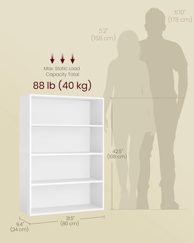 Image of VASAGLE CUSTOS Collection - Bookshelf, 4-Tier Bookcase, Book Shelf, Open Storage Shelf, 9.4 x 31.5 x 42.5 Inches, for Living Room, Home Office, Dining Room, Cloud White ULBC174W01
