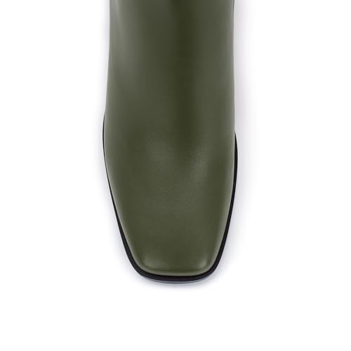 Image of Knee High Boots for Women - Wide Calf Boots with Zipper, Square Toe Tall Leather Boots, Chunky Heel Fashion Long Boots