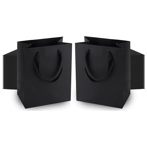 MOXARYSU Black Gift Bags With Handles: 8x5x10 Inch 100pcs Black Paper Bags Medium Bulk For Party Shopping Birthday Wedding (M, 100)