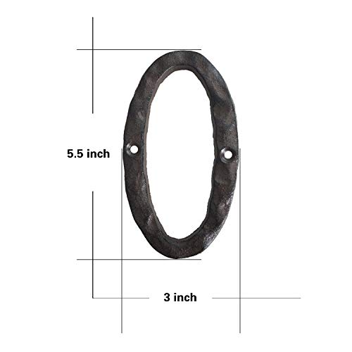 6 Inch House Numbers, Cast Iron Metal Home Address Number, Heavy Duty & Sturdy, Unique Hammered Look, Number 0