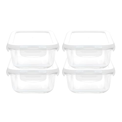 Image of Cutting EDGE 1040ml Rectangular Borosilicate Glass Food Container(Set of 4) | Lunch box, food preservation, pantry storage, microwave use, transparent design, daily kitchen use, for food Preparation