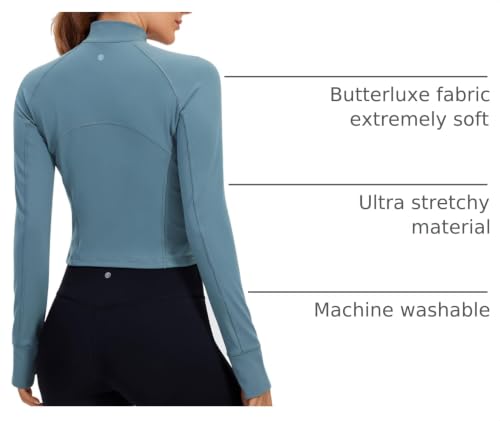 Image of CRZ YOGA Butterluxe Half Zip Crop Top | Workout, Extremely Soft, Slim Fit, Thumbholes, Side Pocket, Long Sleeve Shirts for Women