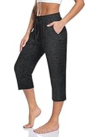 TARSE Womens Plus Size Capri Pants Drawstring Yoga Gym Capris Wide Leg Beach Crop Pants Pockets (Heather Gray01,2XL)