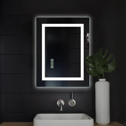 LAMCHMOR 16x20 Inch LED Bathroom Mirror Frameless Vanity Mirror with Lights Backlit and Frontlit Dimmable Anti-Fog (Auto Off) Memory Makeup Wall Mirror for Bedroom Cloakroom Living Room by LAMCHMOR - Used condition - US$69.49