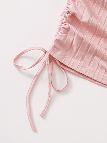 Makemechic Women's Casual Drawstring Side Round Neck Short Sleeve Bodycon Dress Pink M #TOP3