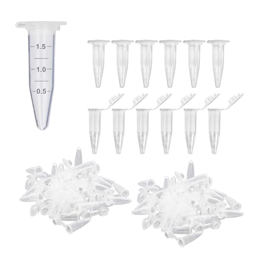 HUAZIZ 200 Piezas Tubo Centrifuga Transparente Plástico Centrifuge Tubos de Ensayo Micro con Tapa a Presión tubos de Microcentrífuga Graduados de Polipropileno 1,5ml