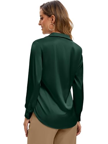 Image of Premium Soft Breathable Stretch Satin Silk Button Down Shirts for Women Long Sleeve Leopard Blouses Work Dress Tops