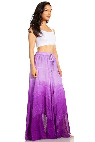 Sakkas Lyra Womens Bohemian Soft Brocade Rayon Tiered Embroidered Flowy Long Skirt4