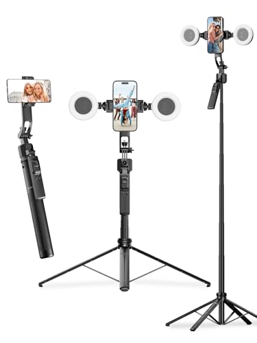Handy Stativ mit Verfolgung, Rollei 360 Grad Rotation Automatic Face Tracking Smartphone Tripod Selfie Stick 163 cm mit Licht und Fernbedienung zum Filmen Vlog, Handy-Stative-Video-Smartphone-Tripod