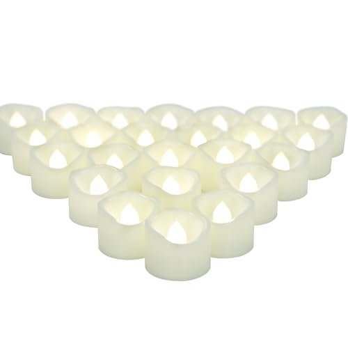 Image of CANDLE CHOICE Battery Operated Flameless Tea Lights Bright Flickering LED Tealight Votive Candles for Wedding Table Centerpieces Halloween Christmas Decorations Batteries Incl. White Light 24 Pack