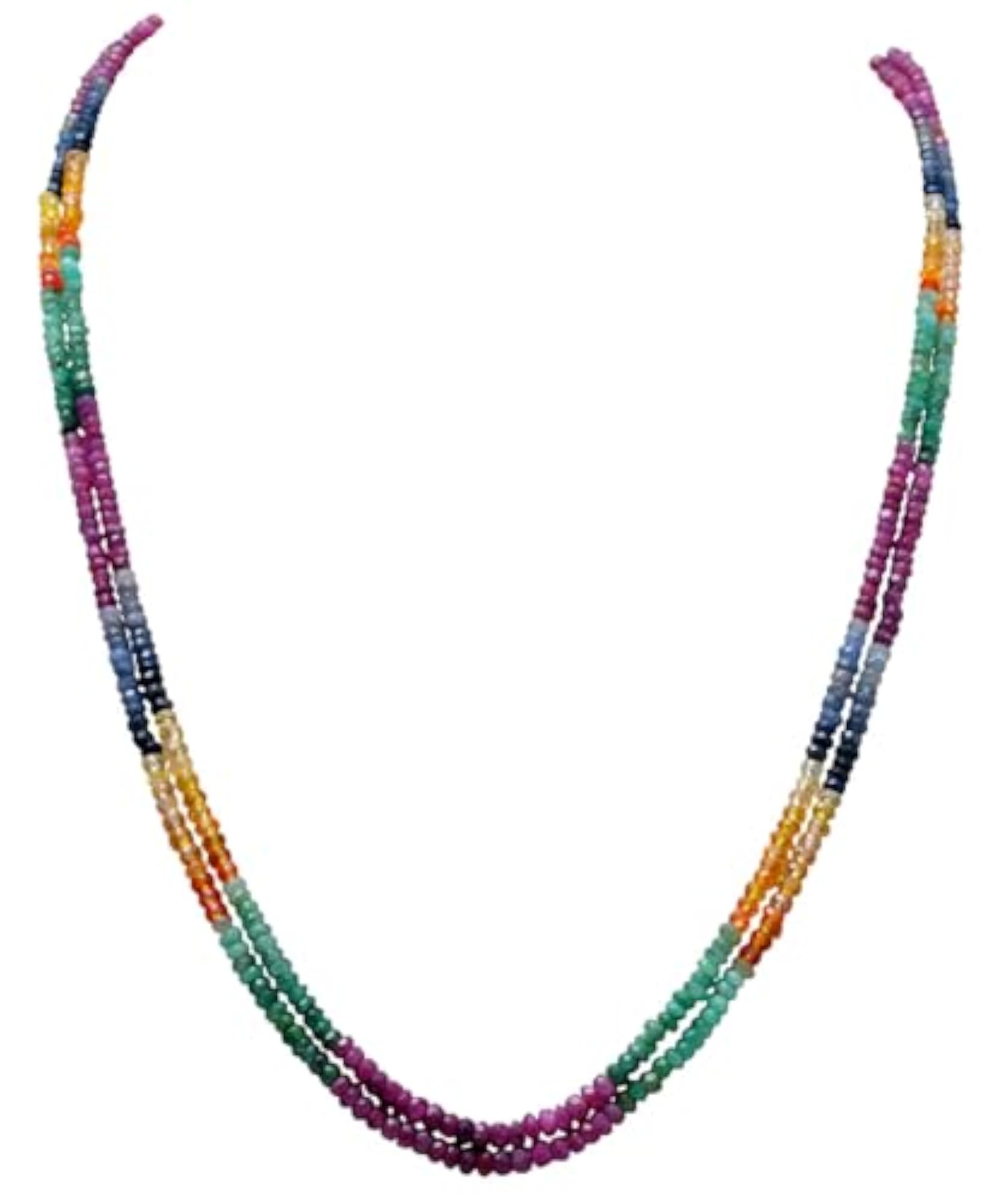 2 Layers of Ruby, Emerald & Sapphire Gemstone Necklace
