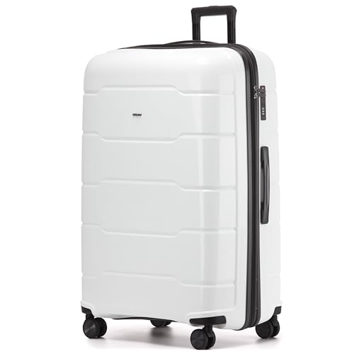 CRUW Extra Large 32" Checked Luggage 85x57x37cm + Expandable Hold Baggage (165/176 Liters) Polypropylene Suitcase TSA Approved Lock 8 Silent Spinner Wheels Lightweight Suitcases Airline Travel