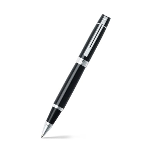 Sheaffer Caneta esferográfica preta brilhante 300 com acabamento cromado