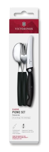 Victorinox Classic, Profi Tafelbesteck, 3-teilig, Extra Scharfe Klinge, Wellenschliff, 11 cm, Rostfreier Stahl, schwarz