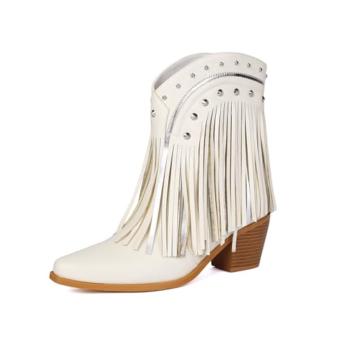 Image of Women's Western Ankle Booties Pointed Toe Cowgirl Boots with Fringe Tassels or Sparkly Rhinestone Fashion Short Boots for Casual Daily Wear