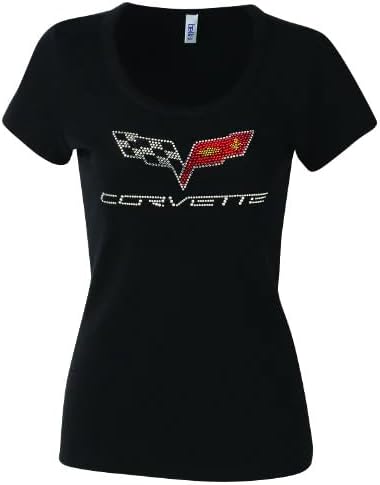 Chevrolet Corvette - Señoras cruzadas banderas Rhinestone cuello redondo Tee : C6 2005-13