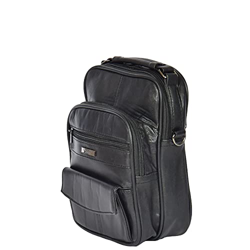 Sac à bandoulière en cuir véritable TIM homme noir besace moyenne taille