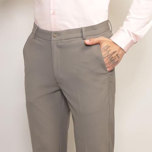 Image of SUBTRACT Men 4 Way Stretch Wrinkle Free Slim Fit Formal Trouser in with 2 Inch Flexible Waistband | Men's Trousers for Office Or Party