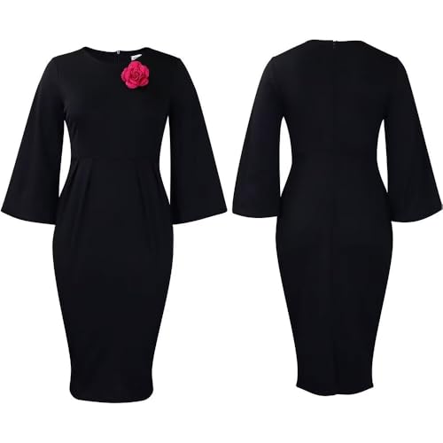 Women's Lantern Sleeve Vintage Ruffle Bodycon Work Floral Midi Pencil Dresses2