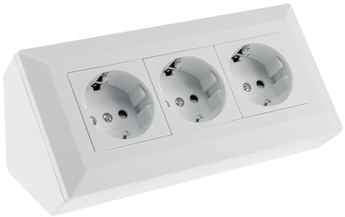 ChiliTec Bloc multiprise d'angle 3 prises 230 V pour cuisine, bureau, atelier, blanc mat