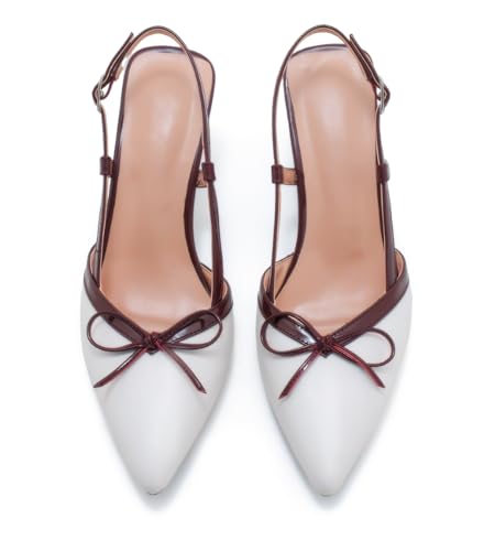 Beauty Cry Slingback Kitten Pumps for Women Bow Pointed Toe Low Heel Work Dress Heeled Sandals
