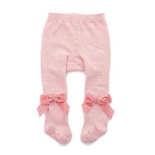 Colorful Childhood Baby Girls Tights Infant Newborn Soft Bow Pantyhose Toddler Knit Stocking Leggings for Fall Winter Pink Size 0-12 Months